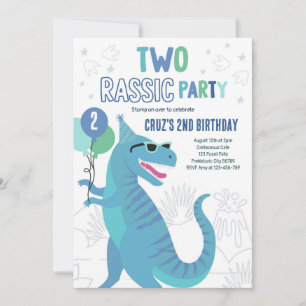 Dinosaur 2:a födelsedagen Party T-Rex 2:a födelsed Inbjudningar