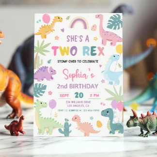 Dinosaur 2:a födelsedagsinbjudan,EDITABLE 2:a rex Inbjudningar