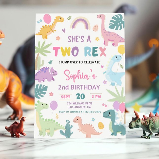 Dinosaur 2:a födelsedagsinbjudan,EDITABLE 2:a rex Inbjudningar (Skapare uppladdad)