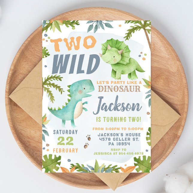 Dinosaur 2-års födelsedagsinbjudan Dino tema fest Inbjudningar (Skapare uppladdad)