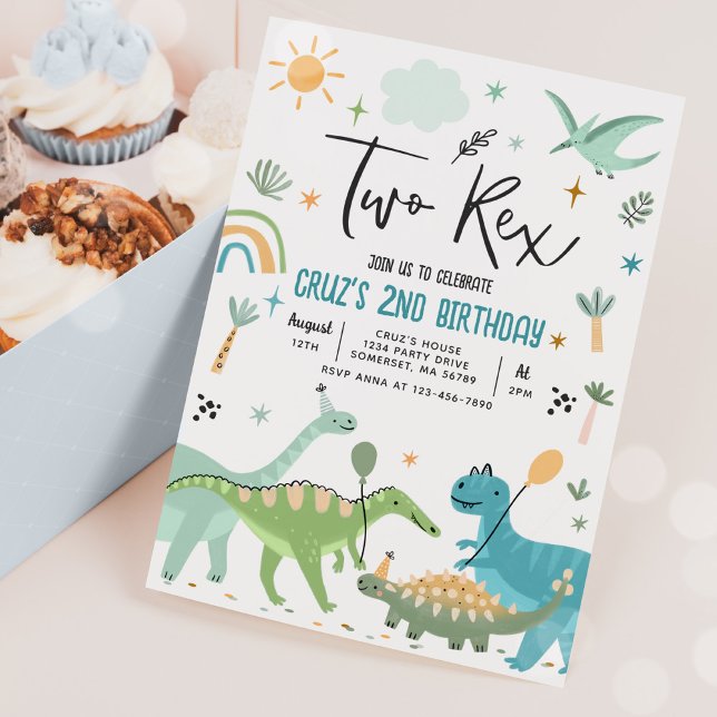 Dinosaur 2 Rex 2:a födelsedag Party Inbjudningar (Skapare uppladdad)