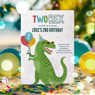 Dinosaur 2 Rex 2:a födelsedag Party T-Rex Inbjudningar