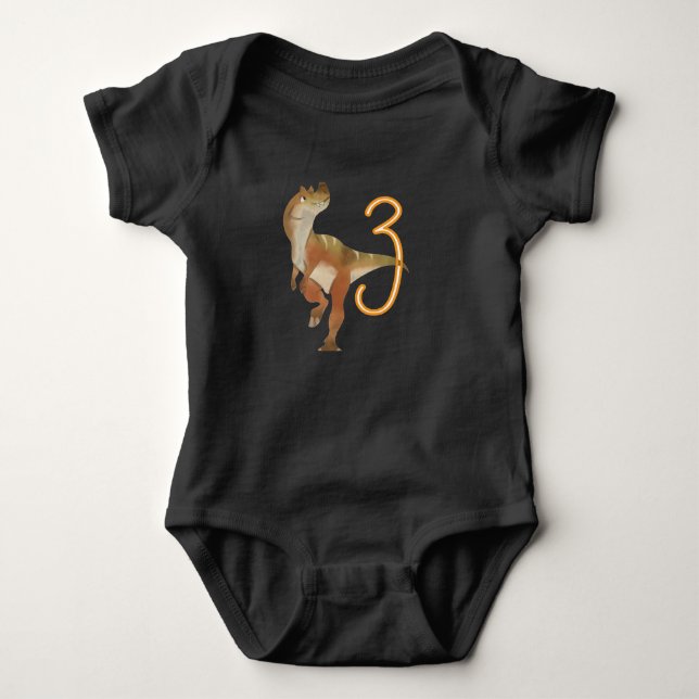 Dinosaur 3-årsdag baby bodysuit t shirt (Framsida)