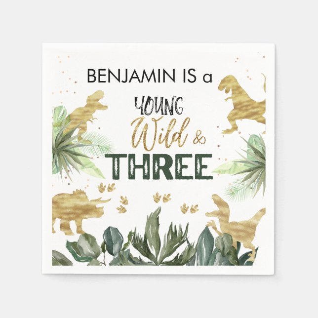 Dinosaur 3:e födelsedag Party Pappersservett (Framsidan)