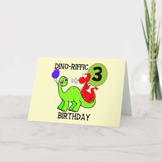Dinosaur 3:e födelsedag Tshirts och gåvor Kort (Framsida)