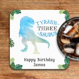 Dinosaur 3:e födelsedagen Party Blue Tyrannosaurus Underlägg Papper Kvadrat