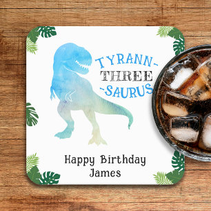 Dinosaur 3:e födelsedagen Party Blue Tyrannosaurus Underlägg Papper Kvadrat