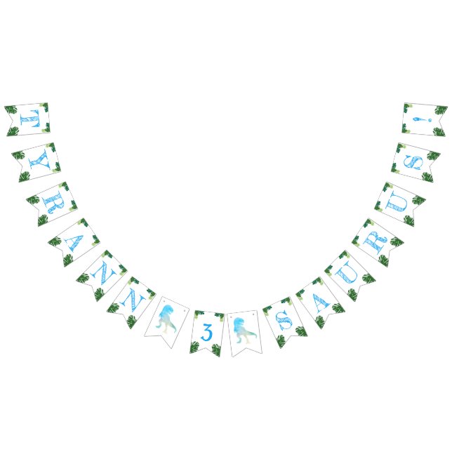 Dinosaur 3:e födelsedagen Party Blue Tyrannosaurus Vimplar (Alla)