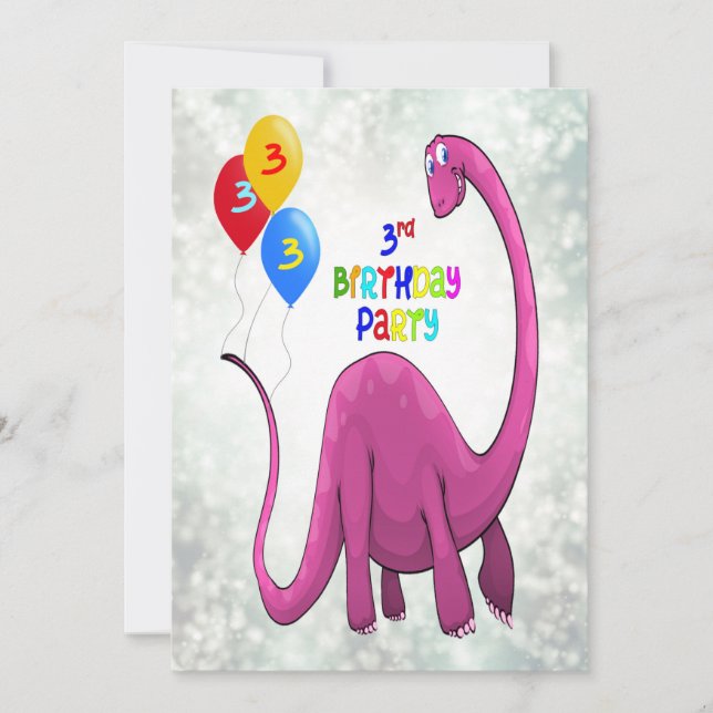Dinosaur 3:e födelsedagen Party Inbjudningar (Framsida)