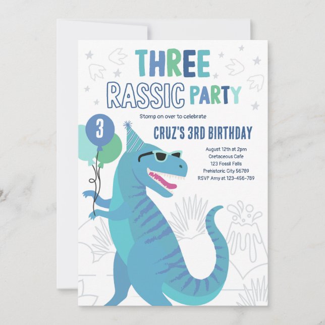 Dinosaur 3:e födelsedagen Party T-Rex 3:e födelsed Inbjudningar (Framsida)