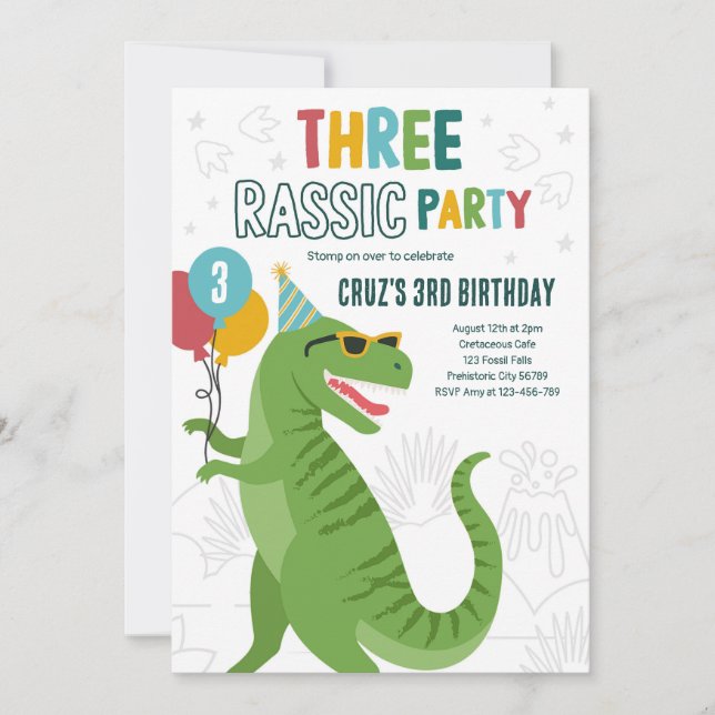 Dinosaur 3:e födelsedagen Party T-Rex 3:e födelsed Inbjudningar (Framsida)