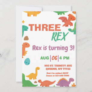 Dinosaur 3-Rex-födelsedag Inbjudningar