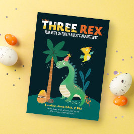 Dinosaur 3-Rex Kids Tredje Födelsedagsfesten Inbju Inbjudningar