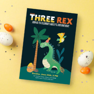 Dinosaur 3-Rex Kids Tredje Födelsedagsfesten Inbju Inbjudningar