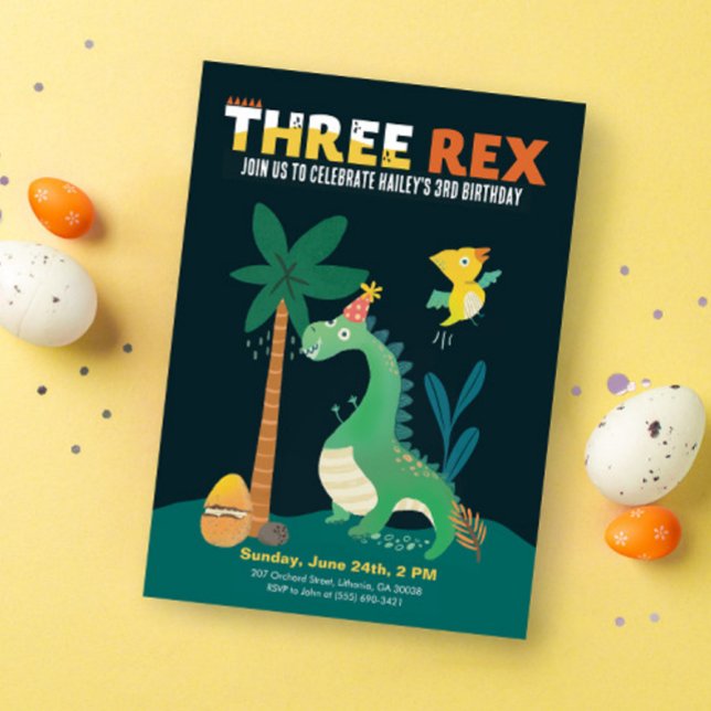 Dinosaur 3-Rex Kids Tredje Födelsedagsfesten Inbju Inbjudningar (Skapare uppladdad)
