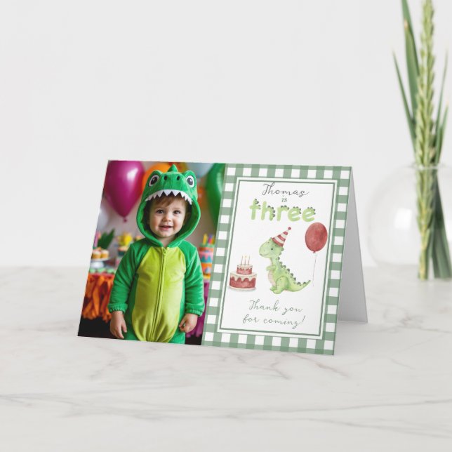 Dinosaur 3 Third Birthday thank You Tack Kort (Framsida)