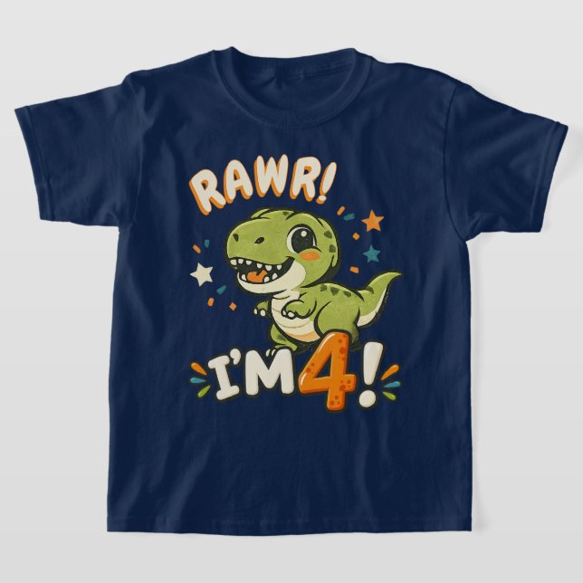 Dinosaur 4-års födelsedags tröja design – "Rawr ja (Laydown)