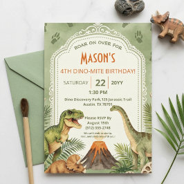 Dinosaur 4-års födelsedagsfest för pojkar Dino-Mit Inbjudningar