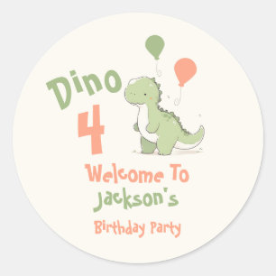 Dinosaur 4-års födelsedagsfirande välkommen runt klistermärke