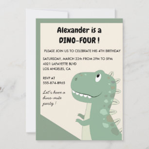 Dinosaur 4-års inbjudan t rex grön barn