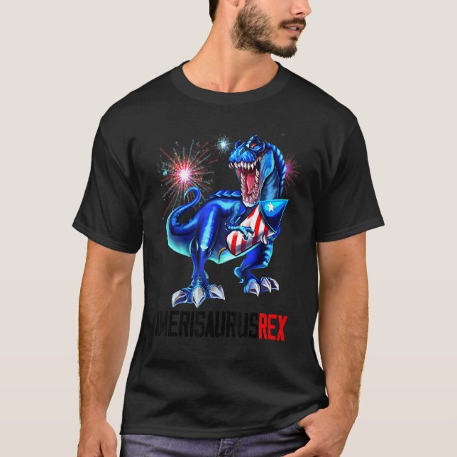 Dinosaur 4:e juli Amerisaurus Rex Fireworks Boy T Shirt (Framsida)