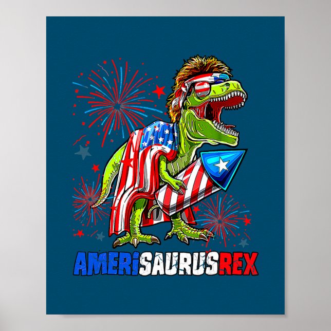 Dinosaur 4:e juli Amerisaurus T Rex American Poster (Framsidan)