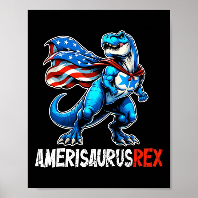 Dinosaur 4:e juli Amerisaurus t Rex Funny Poster (Framsidan)