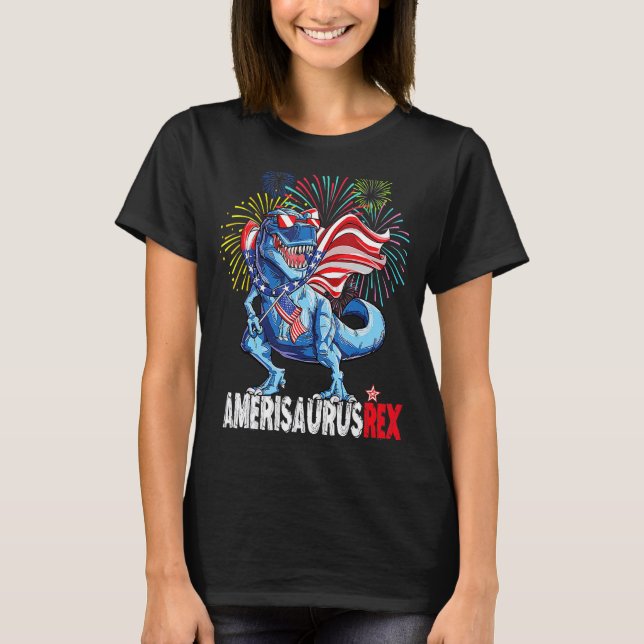 Dinosaur 4:e juli Kids Boy Manar Amerisaurus Rex T Shirt (Framsida)