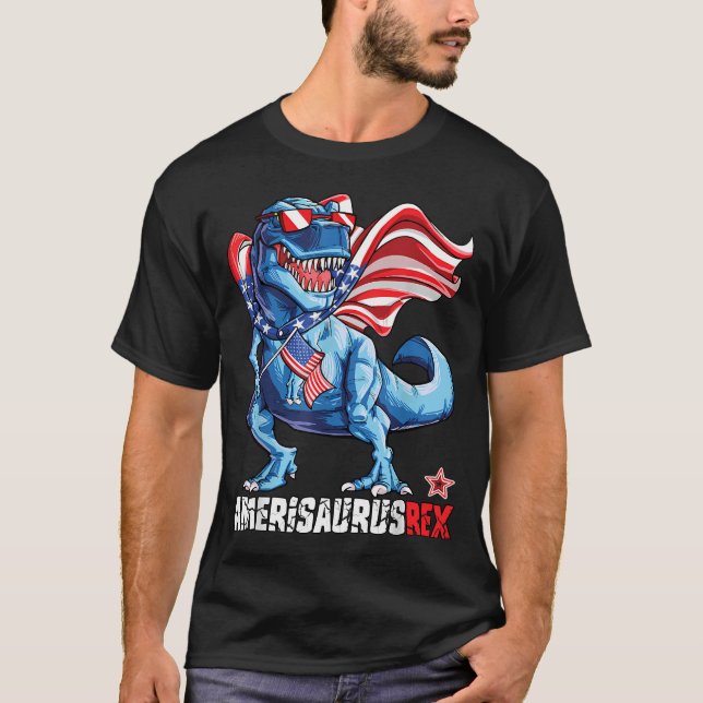 Dinosaur 4:e Juli Pojkar Flickor Män Amerisaurus T Shirt (Framsida)