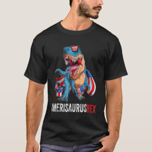 Dinosaur 4:e juli US Flaggor Amerisaurus Rex Sung T Shirt