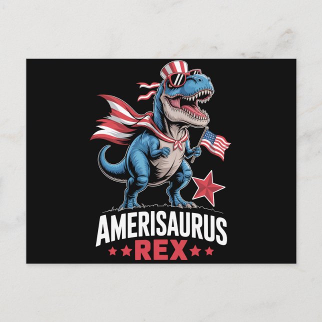 Dinosaur 4 juli Amerisaurus T Rex Rolig Vykort (Framsida)