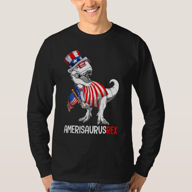 Dinosaur 4 juli Rex Amerisaurus Patriotic Boy T Shirt (Framsida)