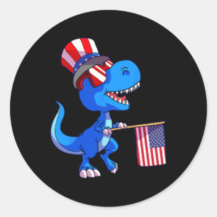 Dinosaur 4 juli T-shirt USA Flagga Dino Barn Pojka Runt Klistermärke