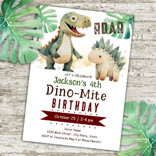 Dinosaur 4e födelsedagen Boy Watercolor Inbjudningar