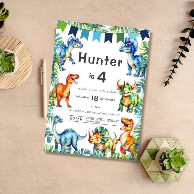 Dinosaur 4e födelsedagen inbjudningar (Skapare uppladdad)