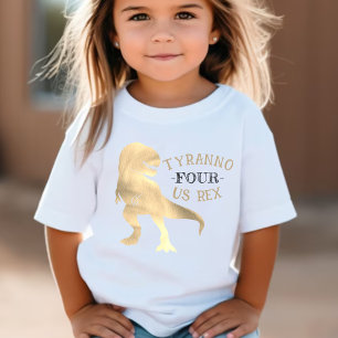 Dinosaur 4e födelsedagen Party Guld Tyrannosaurus  T Shirt