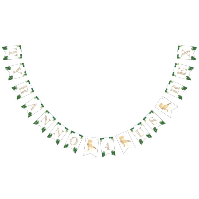 Dinosaur 4e födelsedagen Party Guld Tyrannosaurus  Vimplar (Alla)