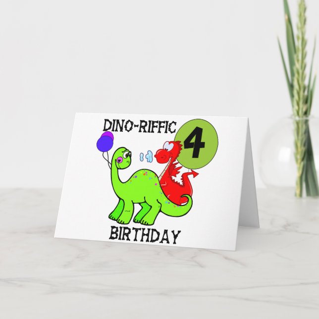 Dinosaur 4e födelsedagen Tshirts och Gifts Kort (Framsida)