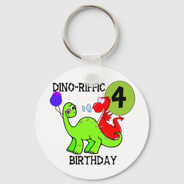 Dinosaur 4e födelsedagen Tshirts och Gifts Nyckelring (Framsida)