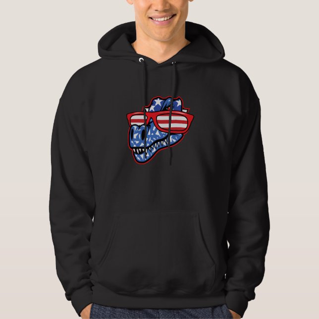 Dinosaur 4th of July Girls Women Rex Hoodie (Framsida)