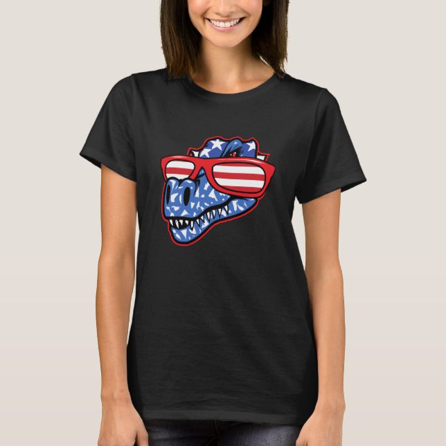Dinosaur 4th of July Girls Women Rex T Shirt (Framsida)