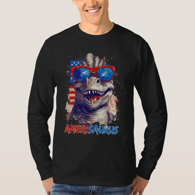 Dinosaur 4th of July Kids Boys Men Amerisaurus Rex T Shirt (Framsida)