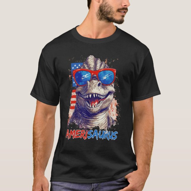 Dinosaur 4th of July Kids Boys Men Amerisaurus Rex T Shirt (Framsida)