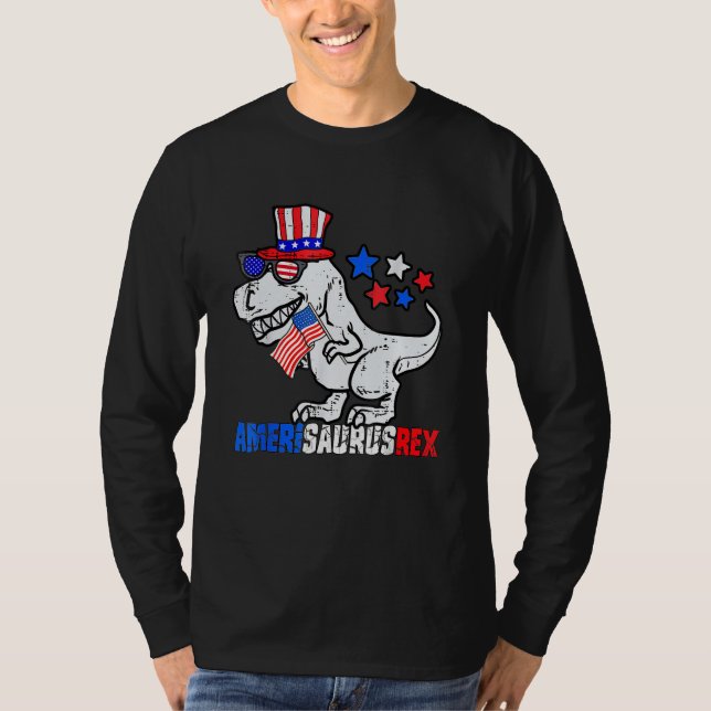 Dinosaur 4th Of July Kids Boys Men Amerisaurus Rex T Shirt (Framsida)