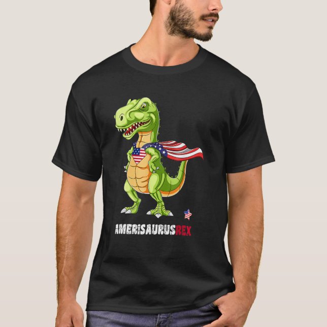 Dinosaur 4th Of July Kids Boys Men Amerisaurus T R T Shirt (Framsida)