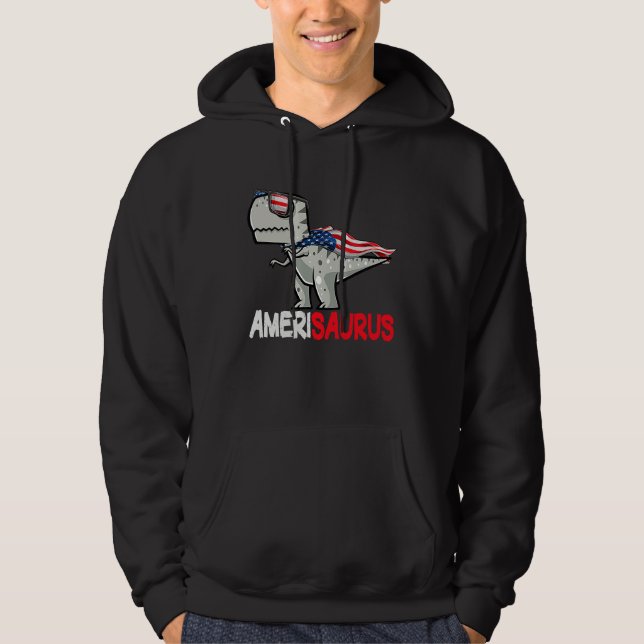 Dinosaur 4th of July Kids Rex Patriotic Amerisauru Hoodie (Framsida)