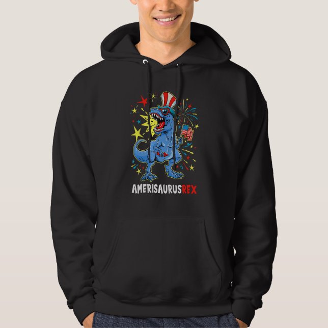 Dinosaur 4th Of July US Flag Amerisaurus Res Patri Hoodie (Framsida)