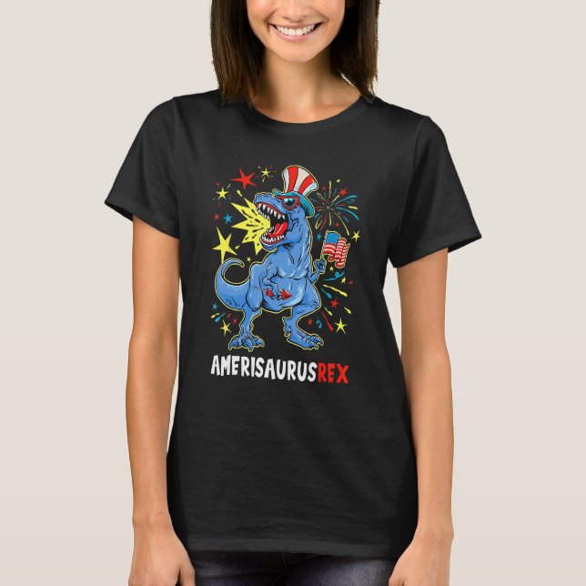 Dinosaur 4th Of July US Flag Amerisaurus Res Patri T Shirt (Framsida)