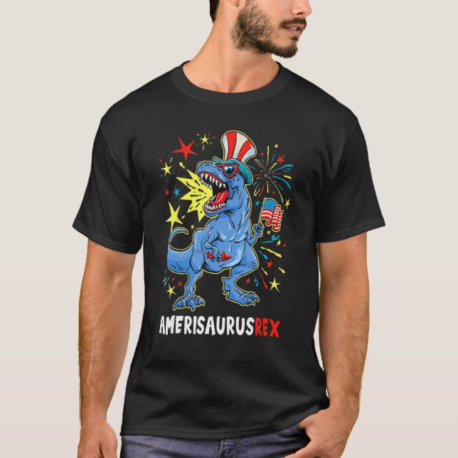 Dinosaur 4th Of July US Flag Amerisaurus Res Patri T Shirt (Framsida)