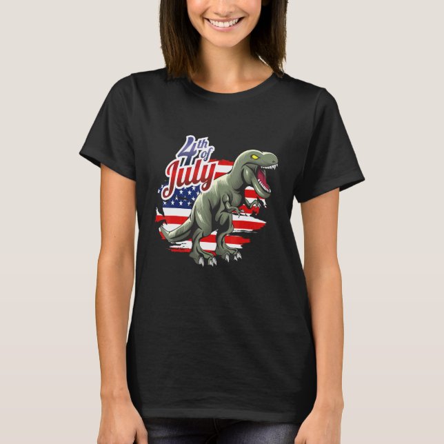 Dinosaur 4th Of July  Usa Flag Dino Kids Boys July T Shirt (Framsida)